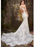 Ivory Lace Crisscross Back Romantic Wedding Dress With Detachable Sleeves